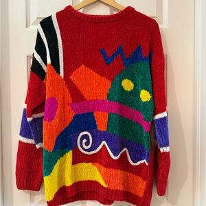 Vintage Colorful Abstract Patterned Oversized Sweater
